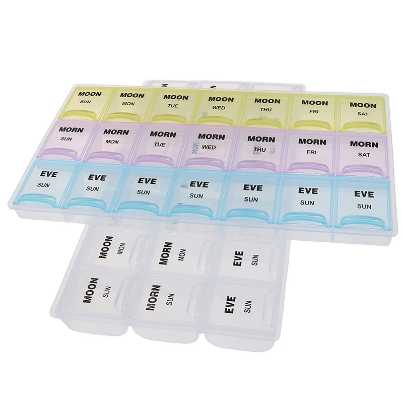 7 Days Weekly Transparent/Colorful 21 Compartment Lid Tablet Pill Box Holder Portable Medicine Storage Organizer Case Container | Красота и