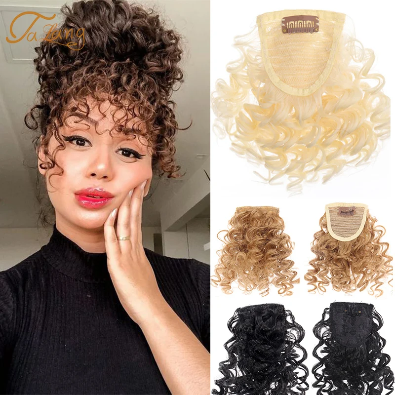 TALANG 6 дюймов афро кудрявые челки для женщин поддельные с бахромой парик закрытие