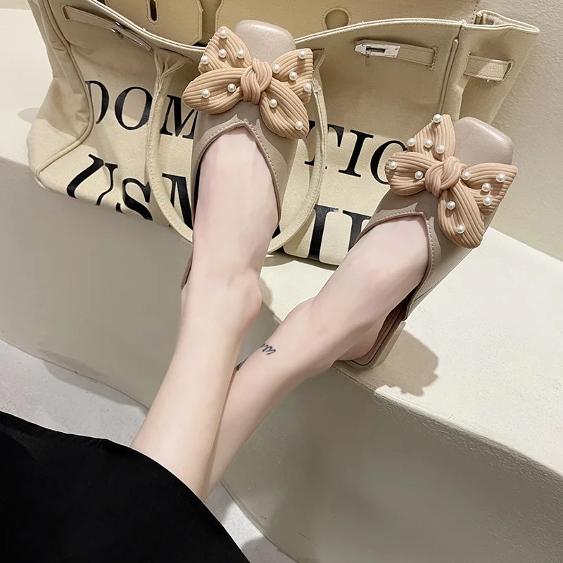 

Shoes Butterfly-Knot Ladies' Slippers Cover Toe Slipers Women Low Luxury Slides 2021 Summer Designer Hoof Heels Butterfly-knot