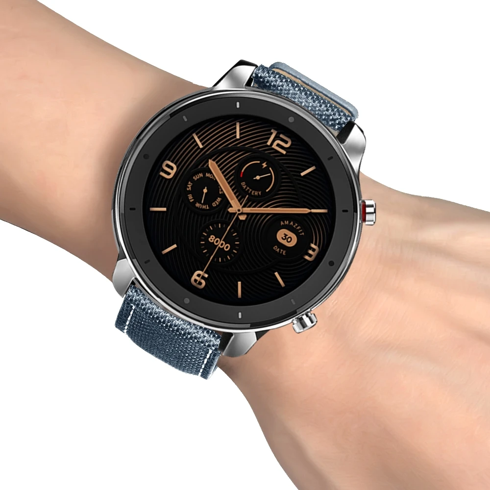 Высокое качество 22 мм холст+ кожаный ремешок для наручных часов для huawei Watch GT браслет ремешок для Huami Amazfit GTR 47 мм ремень Мягкий
