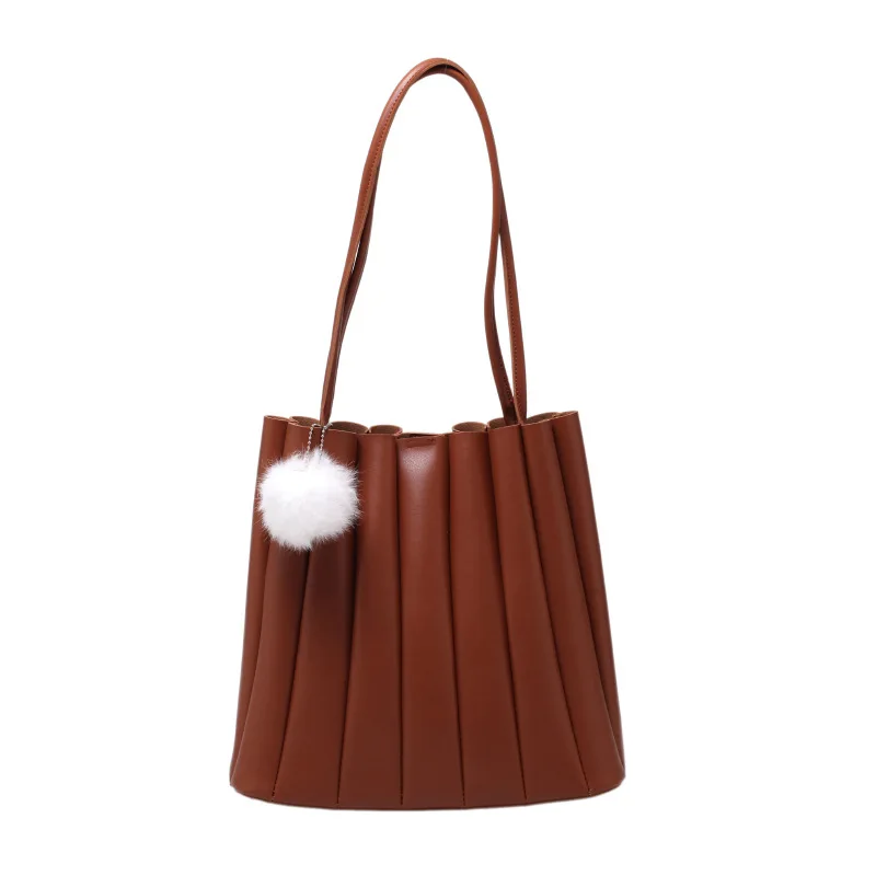 

Composite Bag New Design Small PU Leather Shoulder Bags for Women 2021 Luxury Trend Handbags with Hairball Ins Chic Bucket Bag