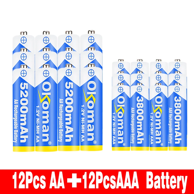 Синий 1,2 v Ni-MH 5200mAh AA Аккумуляторная батарея перезаряжаемая и AAA 3800mAh аккумуляторная батарея для фонарей, пультов дистанционного управления, батарейка для игрушек - Цвет: Синий