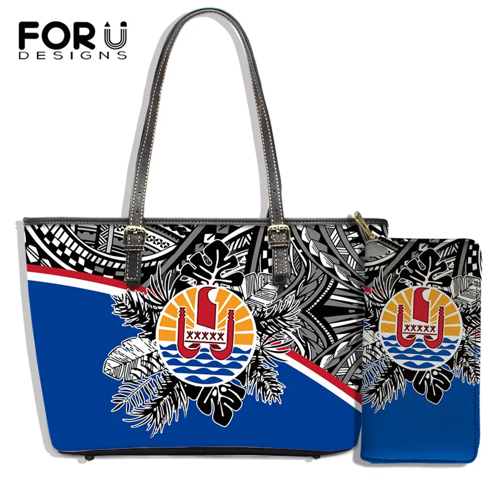 

FORUDESIGNS Blue Polynesia Fiji Tribe Print Large Capacity Handbag Set Ladies Leather Shoulder Sac Party Clutch Purse Gift Bolsa