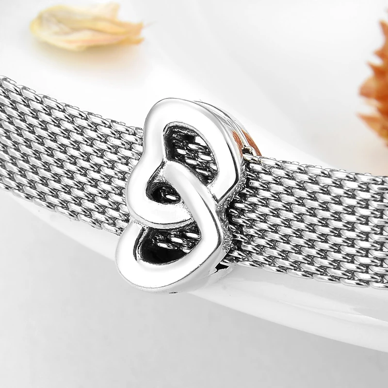 Бусы с подвесками в виде двух сердец серебристые бусы-клипсы подходят для