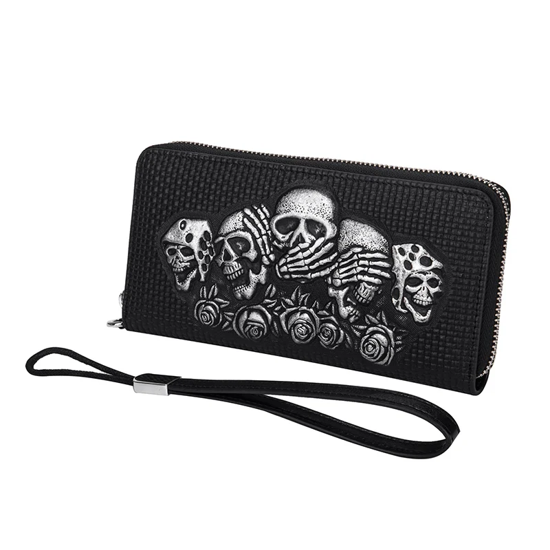 Мужские кошельки из натуральной кожи в стиле панк женские с узором виде черепа