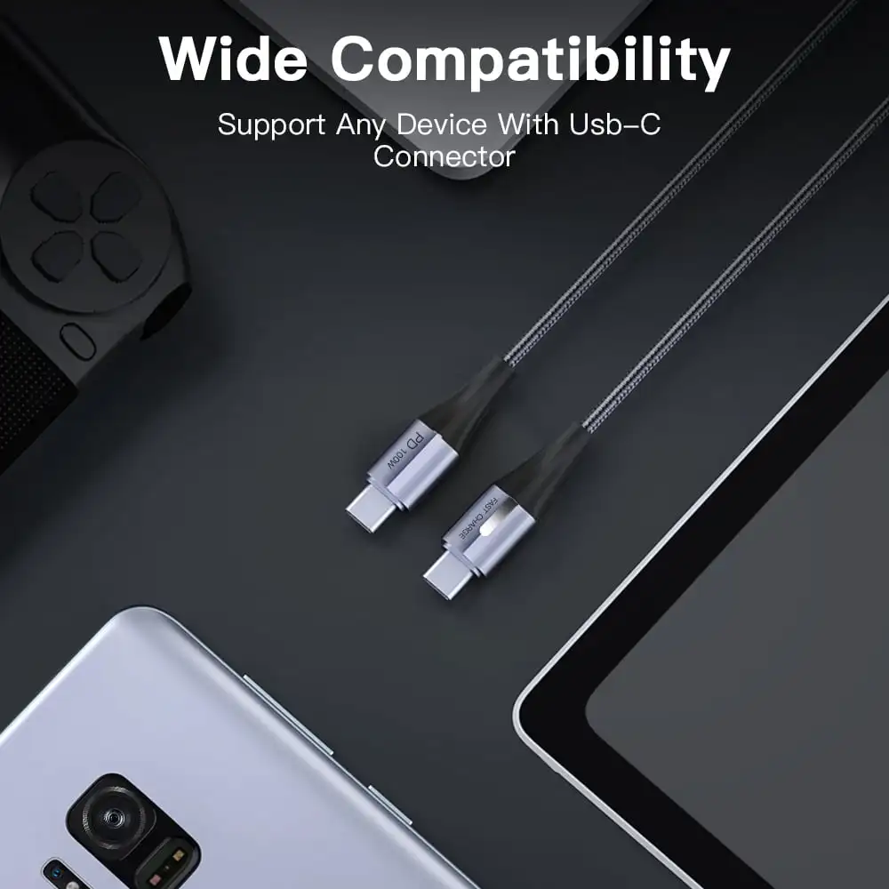 Кабель ELECTOP 100 Вт с USB C на Type PD 5A шнур для быстрой зарядки телефона со светодиодным