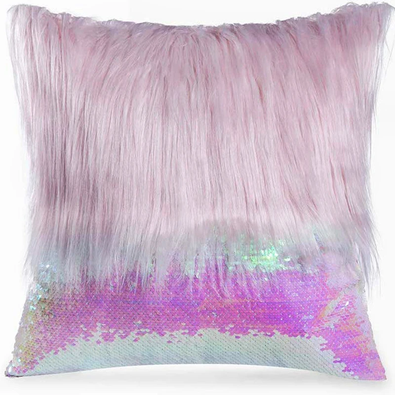 Длинные Плюшевые наволочки с пушистыми блестками белые розовые кофейные серые