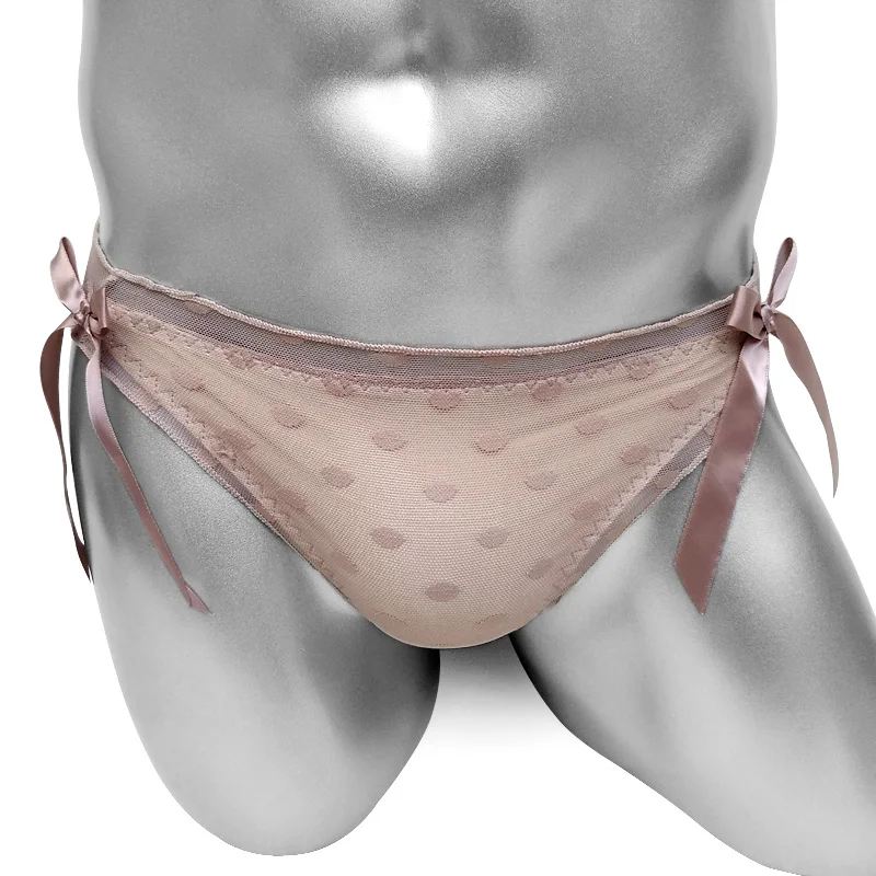 

Mens Lingerie Underwear With Bowknot Sissy Panties Briefs Transparent Back Low rise Dot Mesh Knickers Gay Panties Underpants