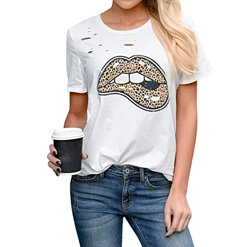 Hot Print Leopard Lips Women T-Shirt Summer Short Sleeve O Neck Casual Tops Tees 2020 Sweatshirt Female T Shirts loose Tracksuit | Женская