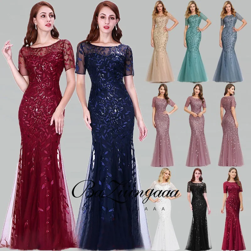 

Burgundy Evening Dresses For Women Party Ever Pretty EP07886 Elegant V-Neck Mermaid Sequin Wedding Formal Gown Abendkleider 2021