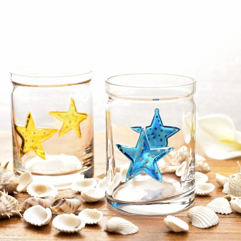 

Glass Vase Nordic Home Decoration Hand Painted Starfish Small Embossed Transparent Bottle Terrarium For Flowers Vases jarrones