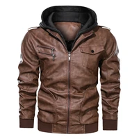winter mens washed faux leather jacket detachable hat thick warm pu bomber coat eu size casual motorcycle leather jacket hombre