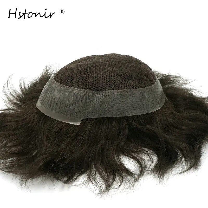 Hstonir, мужские волосы, натуральные индийские волосы remy, чистые, поли швейцарские, кружевные парики, сменные системы, H036