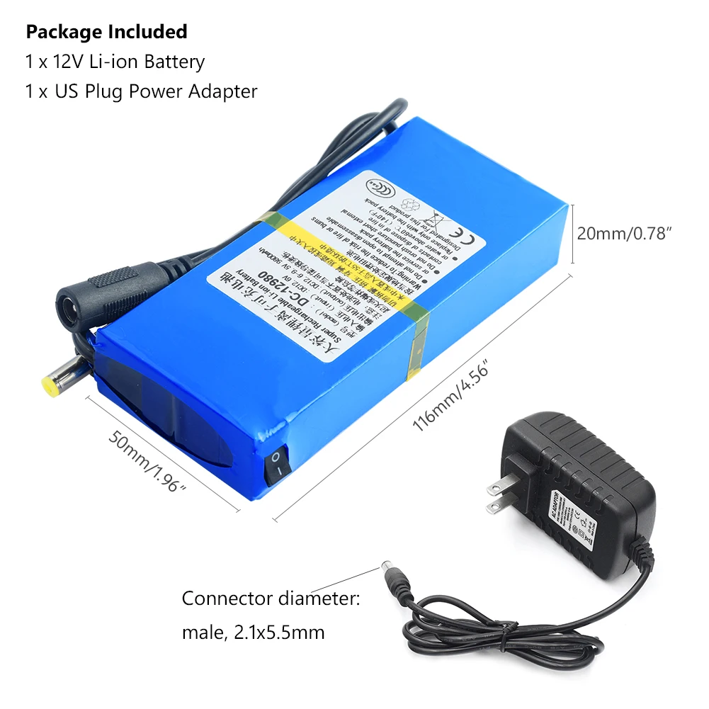 Защита от перезарядки DC 12V 9800MAH литий ионная аккумуляторная батарея для камеры