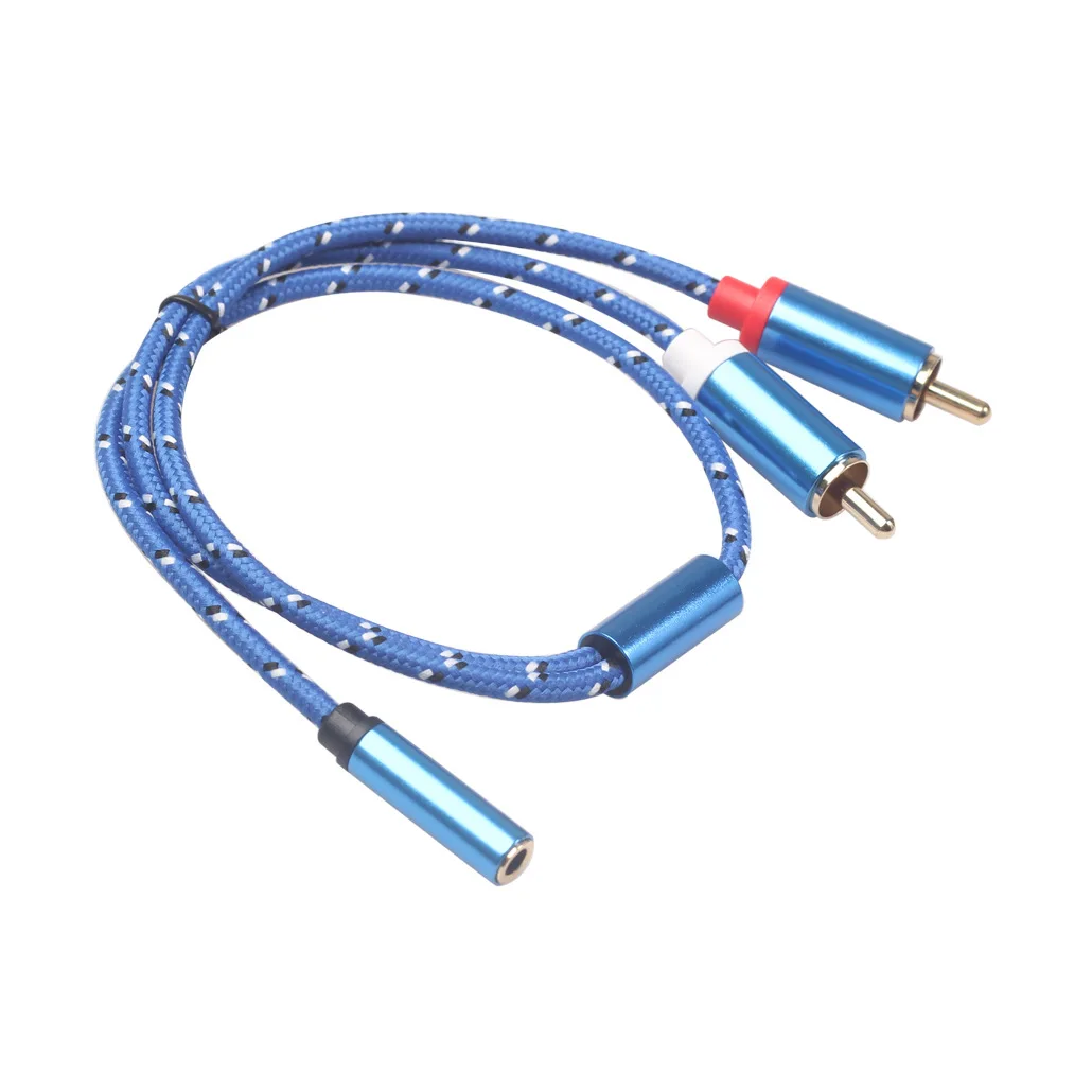 

Universal 3.5mm Stereo Audio Female Jack to 2 RCA Male audio adapter cable 0.4m two male and one female blue black