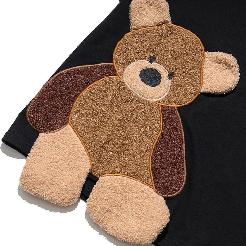 

Oversized Embroidery Bear Tshirts Men Hip Hop Color Block Patchwork Men's Tees Shirts Harajuku Streetwear Short Sleeve T-Shirt