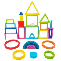 kids rainbow stacker nesting wooden puzzles toys tunnel stacking game wooden rainbow puzzle montessori toy for children