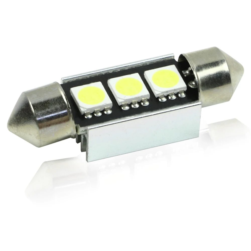 6418 светодиодный лампы 36 мм 6500K белый супер яркий Подсветка салона 3-SMD 5050 C5W