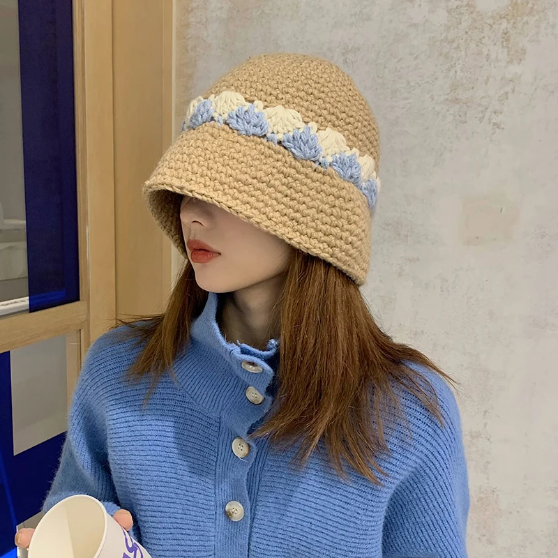 Грубая пряжа ручной работы вязаная Рыбацкая шляпа Женская осень и зима корейский