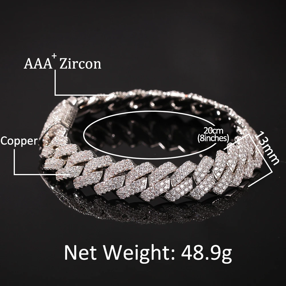 

Uwin 13mm Copper 2Row form Curb Cuban Bracelet Iced Out CZ Bracelet Gold Silver Color For Men Luxury Box Clasp Drop Shipping