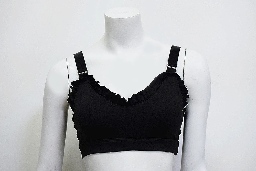 Black Bra High Street, черный, розовый комплект из 2 предметов, спортивный костюм, женский короткий топ с рюшами и штаны, подходящий комплект для фитнеса, женский спортивный костюм - Цвет: Black Bra