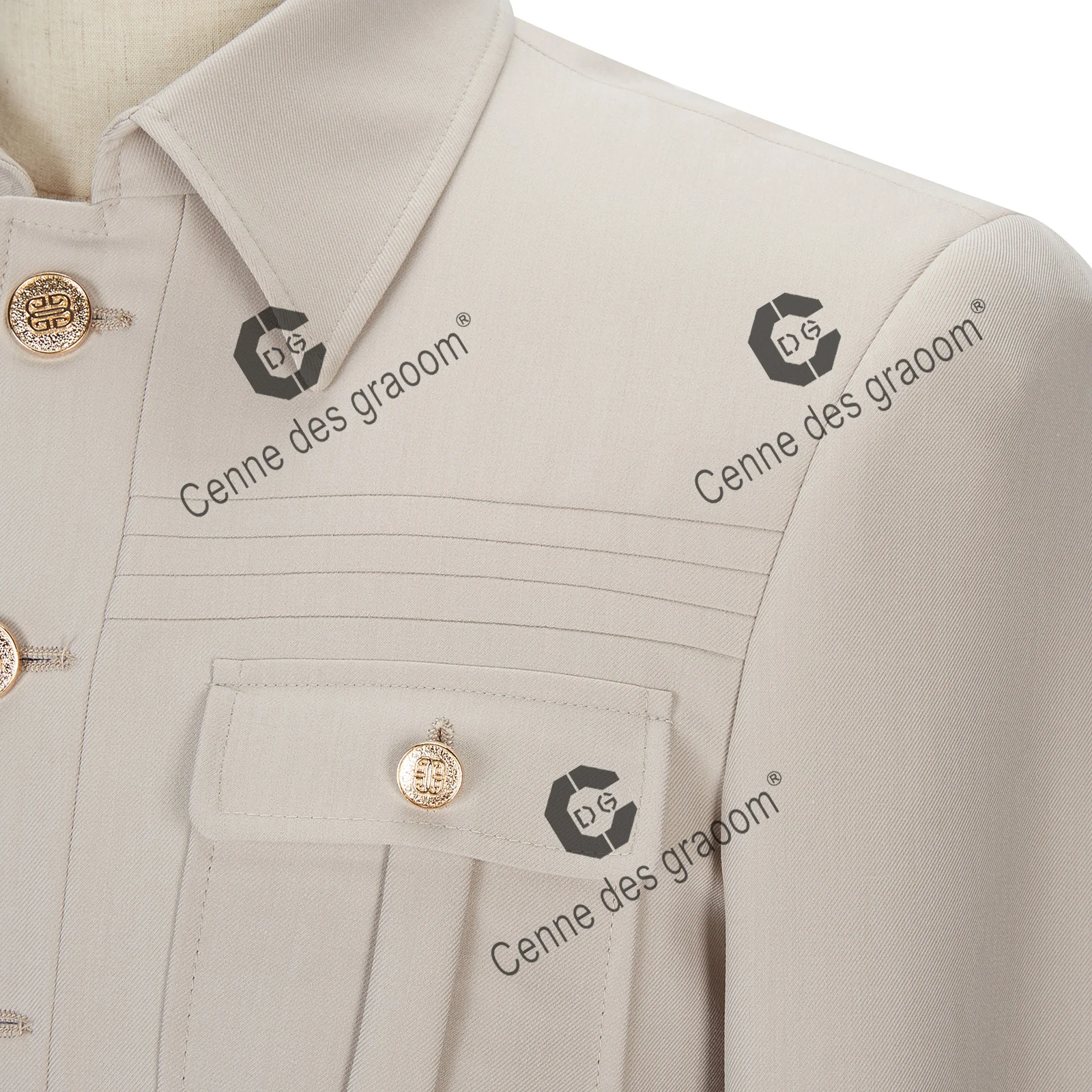 Мужские костюмы Cenne Des Graoom Safari с золотыми пуговицами и квадратным воротником