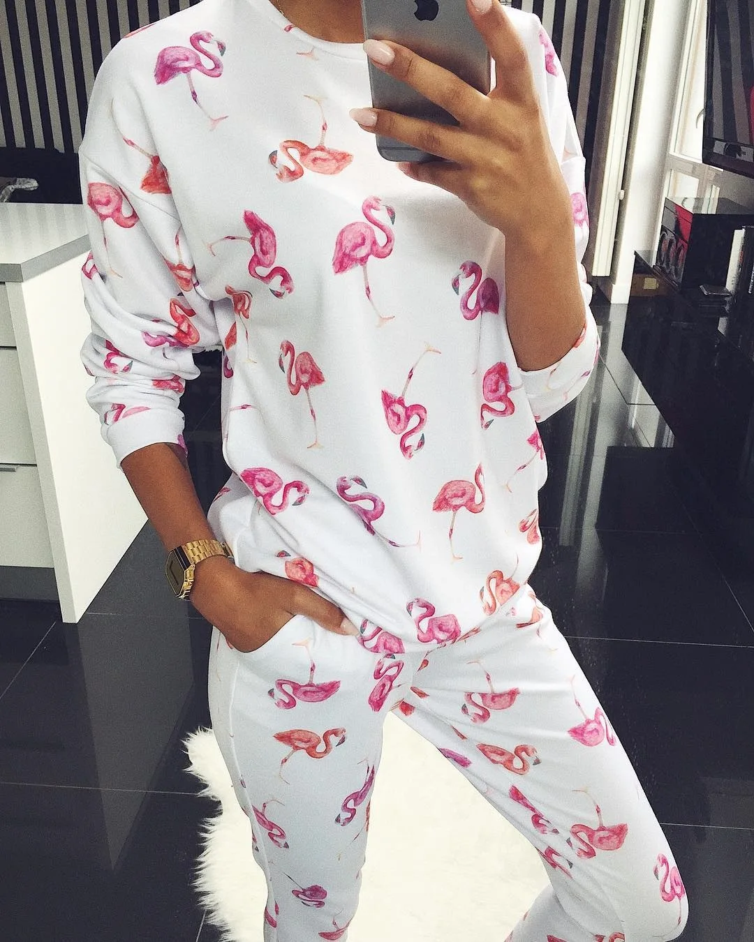 

Underwear Women Set Flamingo Print Pajamas Set Sexy Nightgown Pyjama Femme 2 Piece Top and Pant Set Bedroom Clothes Lingerie Set