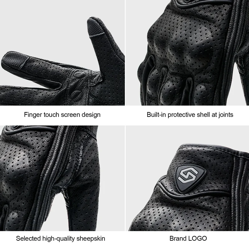 

1 Pair Outdoor Protective Gloves Sheep Leather Windproof Gloves All-FingerPressSn Gloves with Hole Breathable