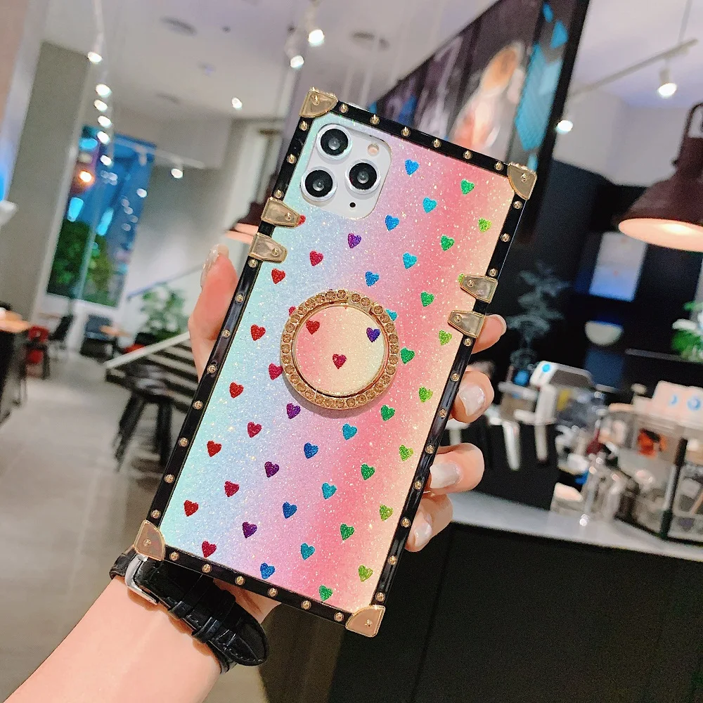 Роскошный чехол для телефона с Пчелой для iPhone 11 Pro X XR XS Max 8 7 Plus, квадратная Лазерная крышка с сердцем для samsung Galaxy S9 S10 Plus Note 10 Pro - Цвет: Color3