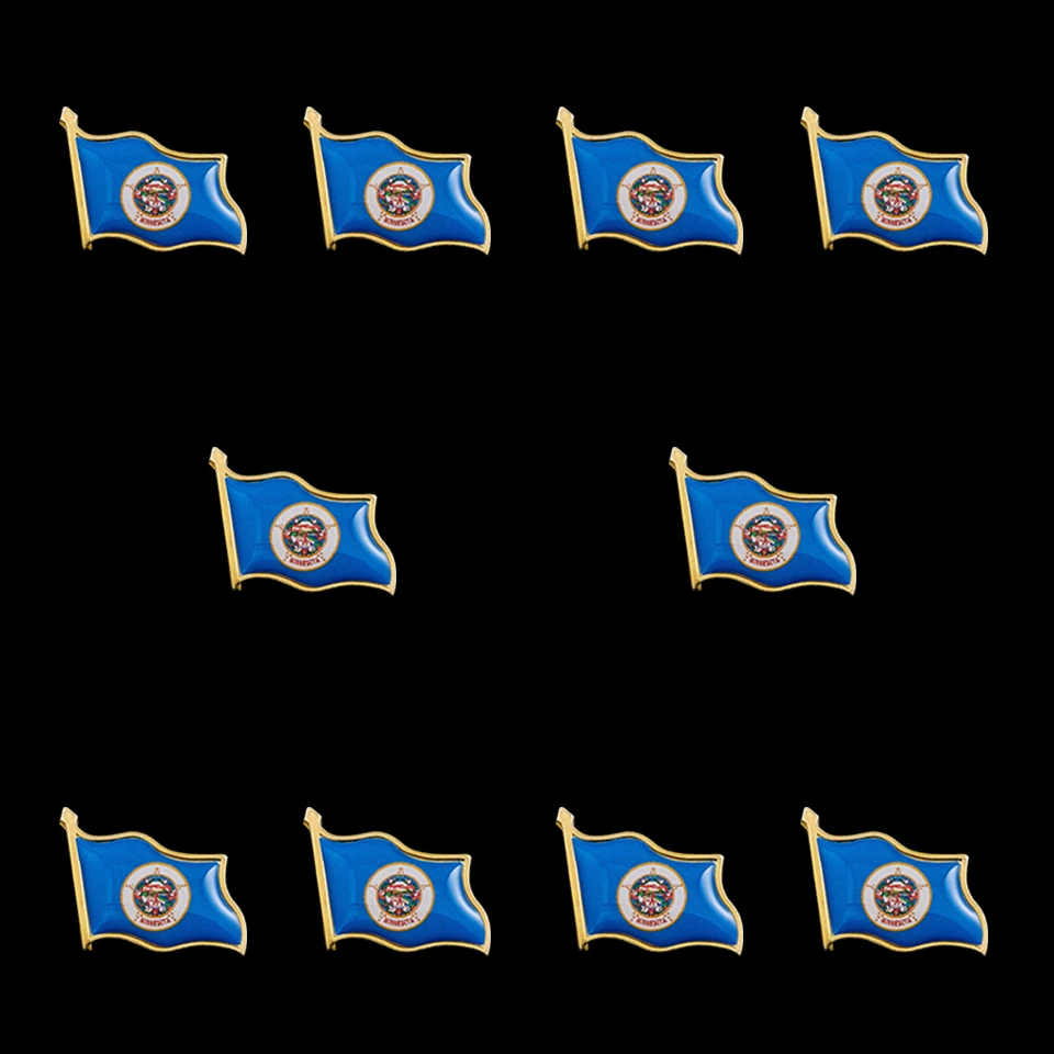 

10PCS/Lot USA Minnesota State Official Gold Plated Waving Flag Lapel Pins Awareness Brooch Lapel Pin Buttons Accessories