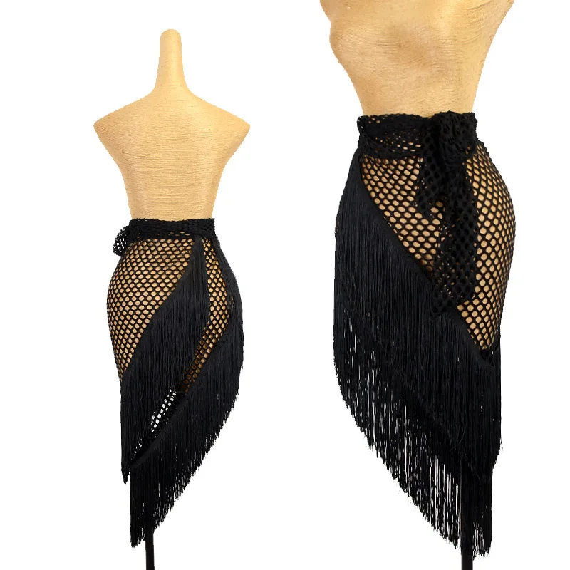 

Latin Dance Skirt Women Adult Sexy Hollow Fringe Skirt Professional Rumba Practice Clothes Samba Dancewear Tango Outfits DQL6548