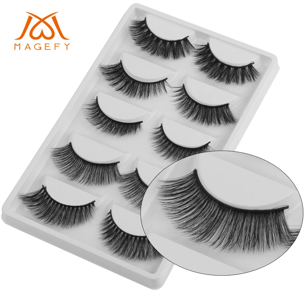 MAGEFY 5Pairs Mink Eyelashes Natural Long 3d Lashes Hand Made False Black Cotton Stalk Makeup Eyelash | Красота и здоровье