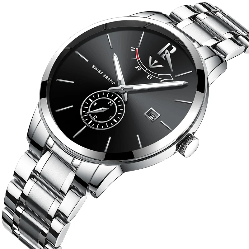 Silver black Часы nibosi мужские модные часы люксовый бренд водонепроницаемые полностью Стальные кварцевые аналоговые часы с календарем Мужские наручные часы - Цвет: Silver black