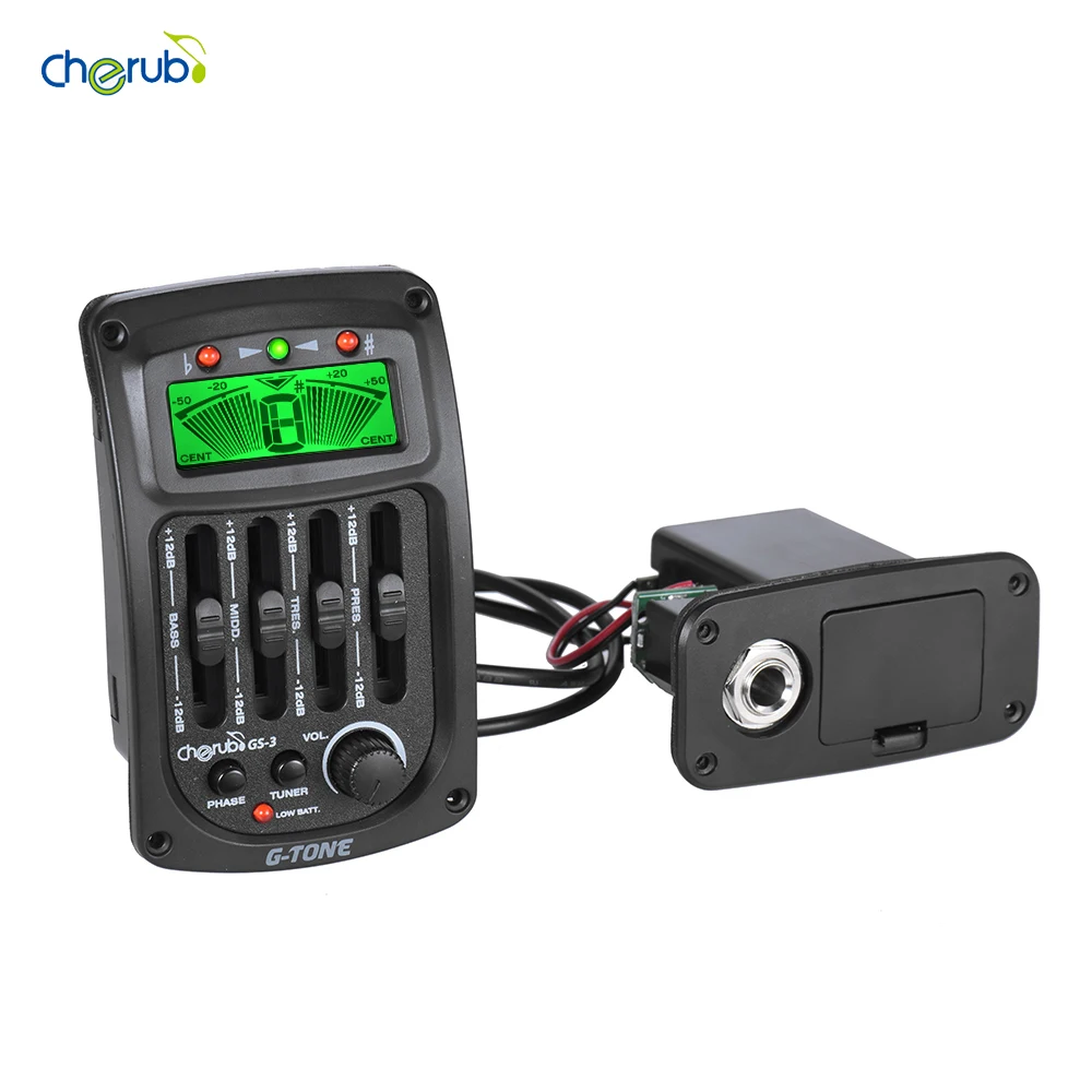 Cherub GS-3 Acoustic 4-Band EQ Equalizer Guitar Preamp Piezo Amplifier with Tuner and Phase Function LCD Display | Спорт и
