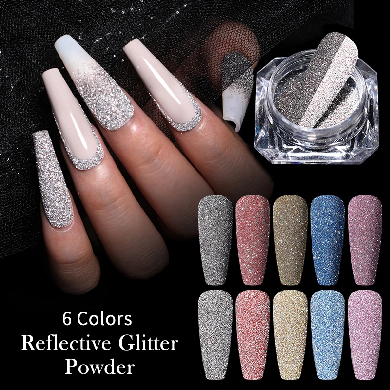 

1 Box Reflective Glitter Iridescent Nail Powder Sparkling Shiny Effect Pigment Dip Chrome Powder For Nails DIY Dust Nail Supply