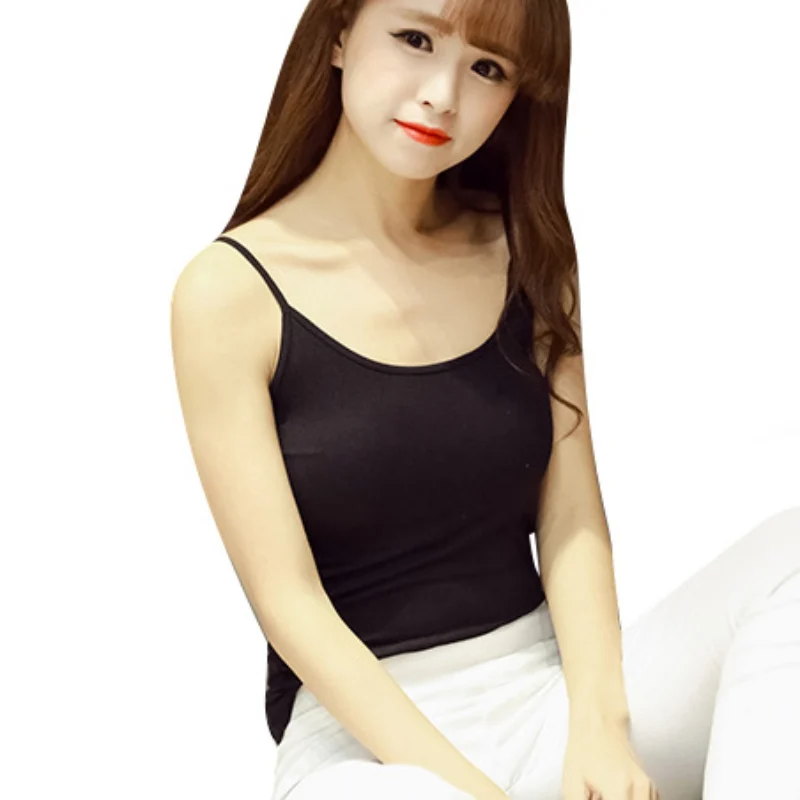 

Fashion Women Summer Solid Color Tank Tops 100% Cotton Camisole Vest Stretchable Ladies Slim Strap Casual Tops