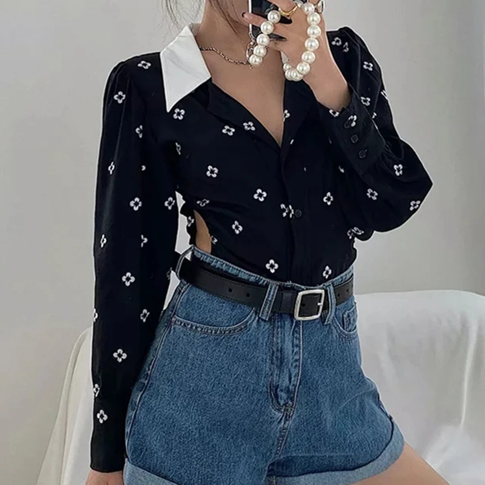 

Fashion Print Bodysuit Women Black Body Shirt Long Sleeve V Neck Bodysuits Office Lady Shirts Jumpsuits Romper Tops 2021 New