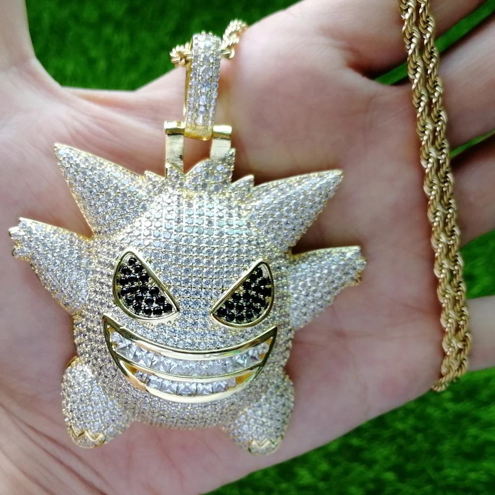 Large Size Brass CZ evil spirit Pendant Hip Hop Necklace Men Women Jewelry Iced Out CN502