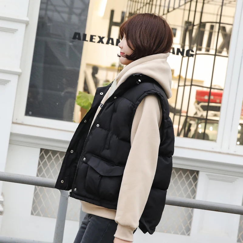 

Vests Women Leisure Winter Warm High Quality Female Loose Korean Style Simple Elegant Pocket Womens Solid All-match Students New