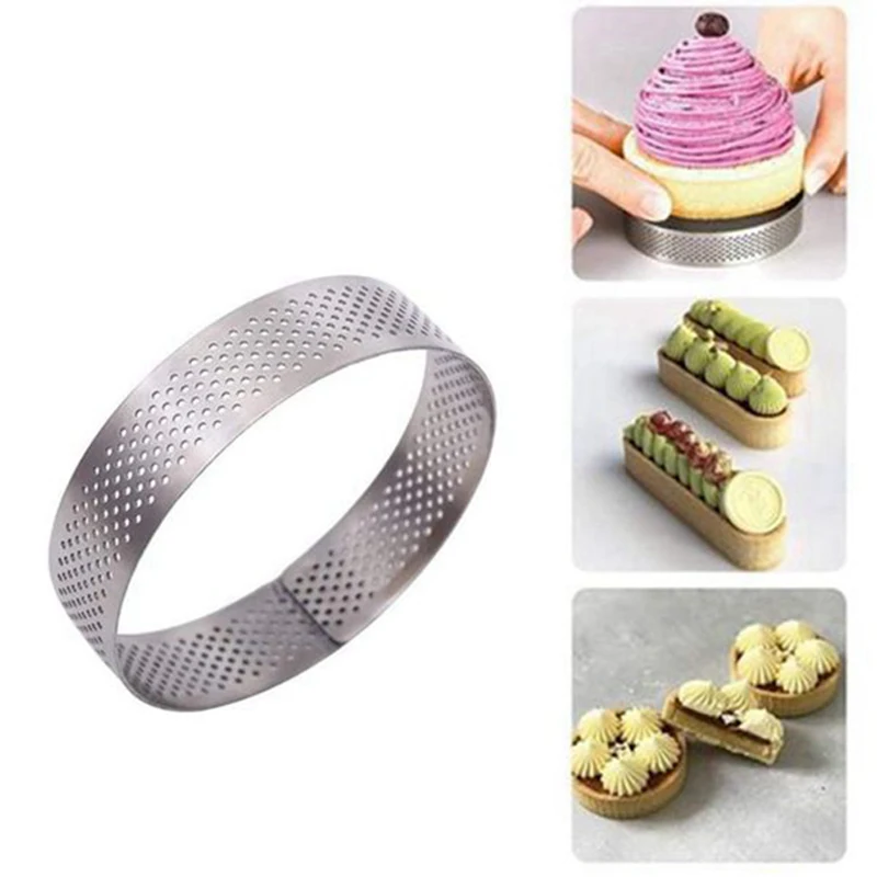

10 Pack Stainless Steel Tart Ring, Heat-Resistant Perforated Cake Mousse Ring, Round Ring Baking Doughnut Tools