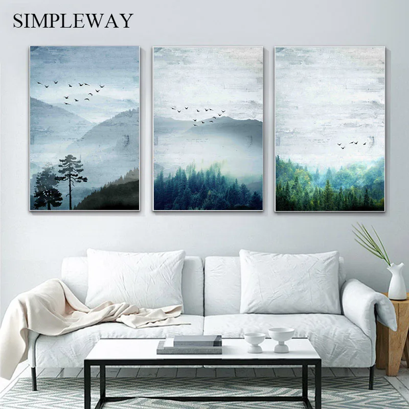 Настенная картина с изображением туманного леса искусство на холсте абстрактная