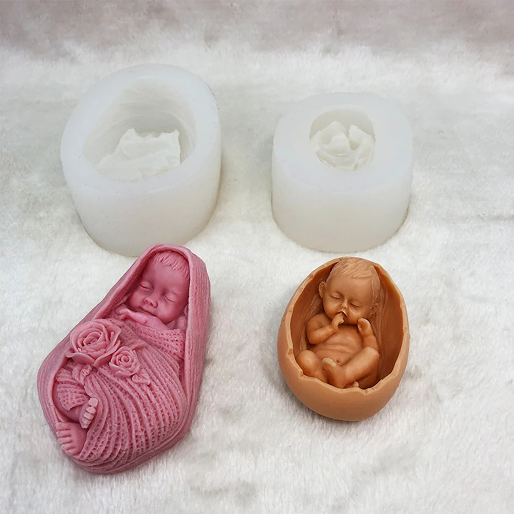 

3D Mother Holding Baby Candle Mold Silicone DIY Swaddle Baby Eggshell Baby Candle Molds Cake Baking Decorate Mold