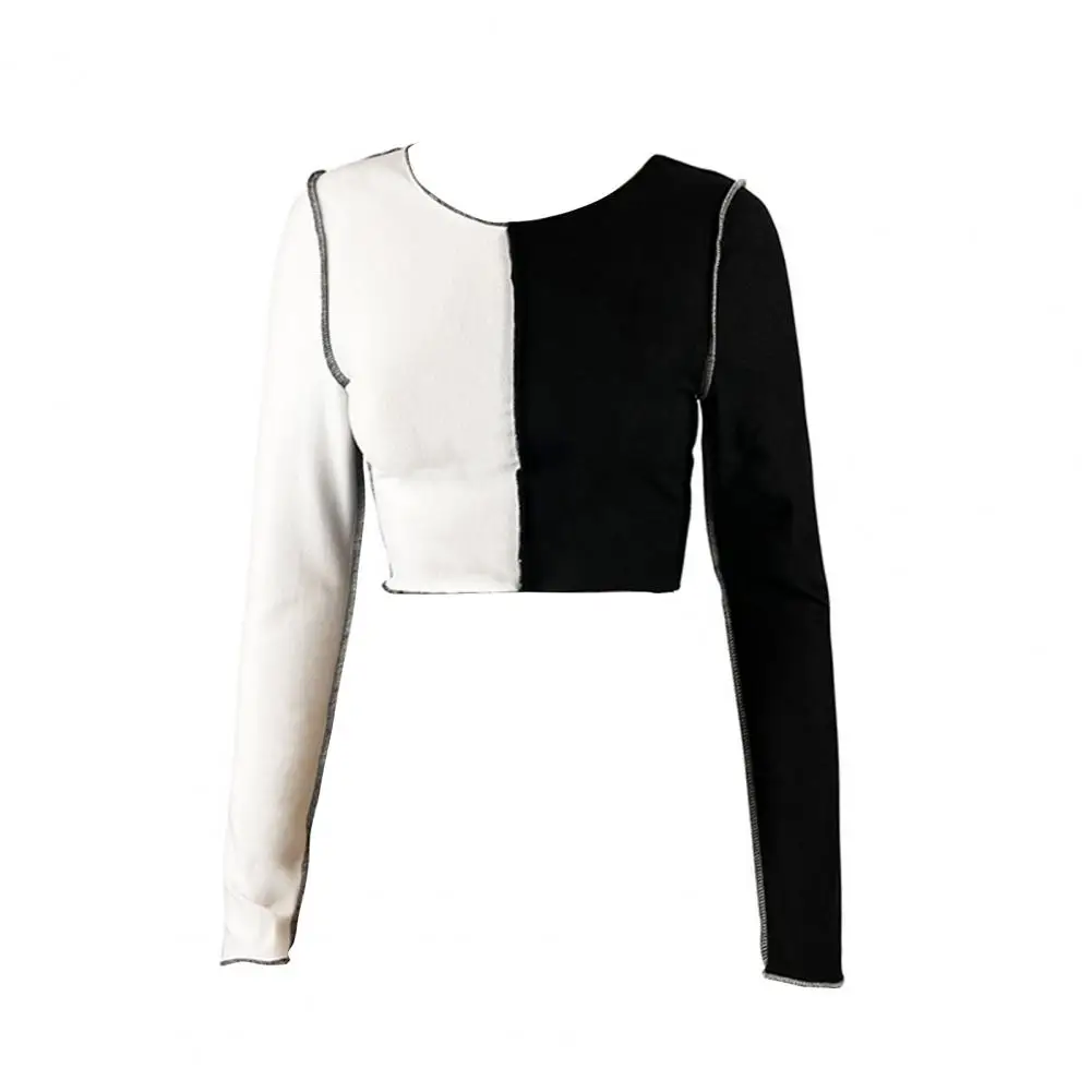 

2021 Spring Tops Patchwork T Long Sleeve O-Neck Crop Top Sexy Streetwear Tshirt Women Casual Basic T Shirt Female Clothes