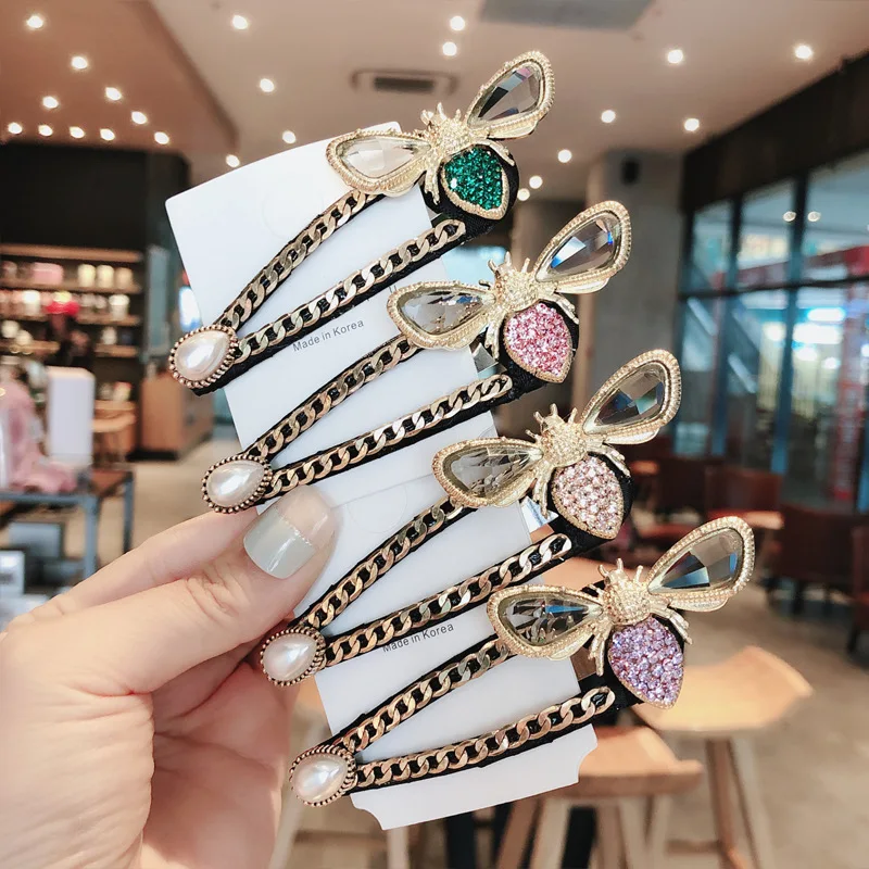 

Women Hair Ties Elastic Rubber Bands Girl Crystal Zircon Bee Insect Korean Scrunchies Head Accessories Handmade Wholesale