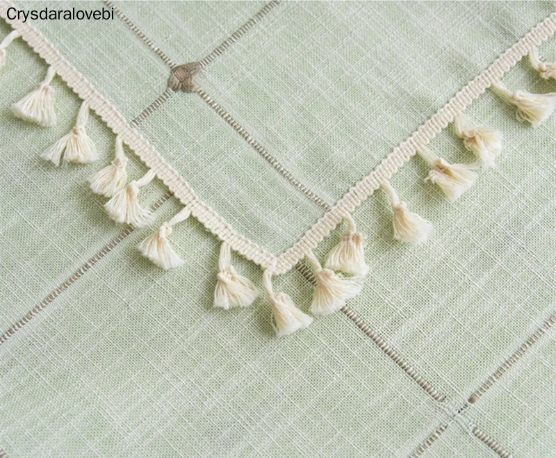 

Plaid Solid Decorative Linen Tablecloth With Tassels Waterproof Oilproof Rectangular Wedding Dining Table Cover Tea Table Cloth