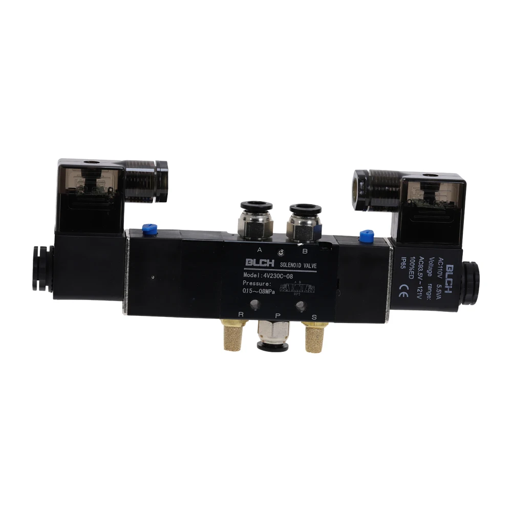 Pneumatic Electric Solenoid Air Valve 5 Way 3 Position 4V230C-08 DC12V DC24V AC110V AC220V with Fitting and Muffler | Обустройство