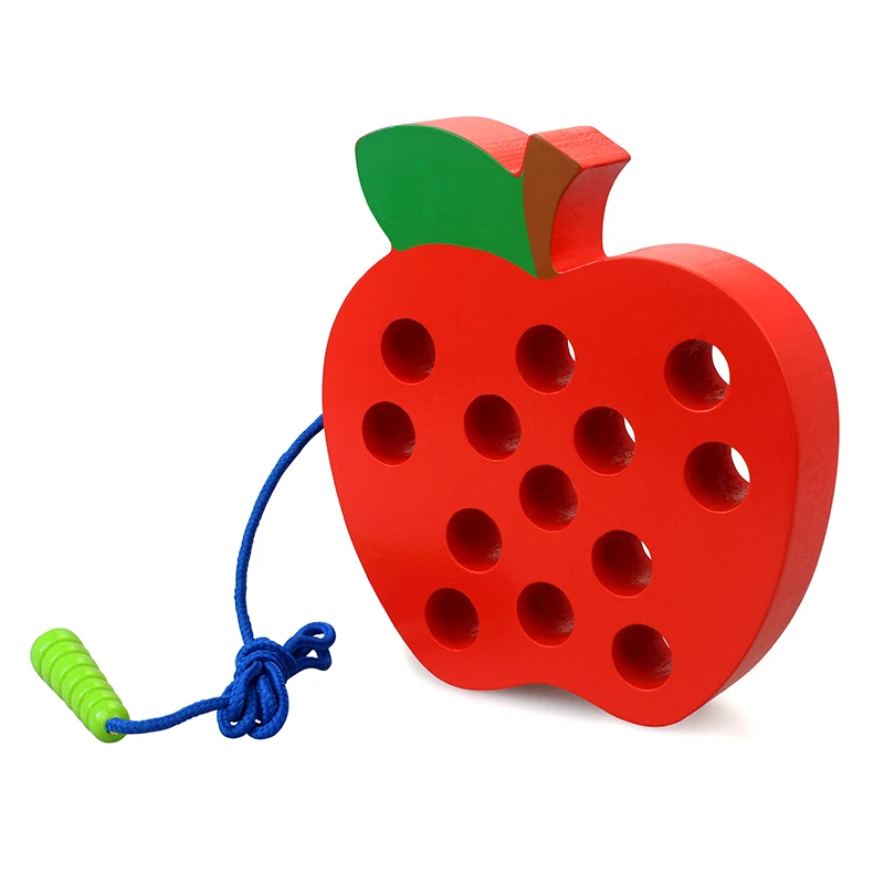 

Wooden Puzzle 3D Apple Lacing Toys Learning Materials Educational Toddler Toy For Children Juguetes Brinquedos MG2364H