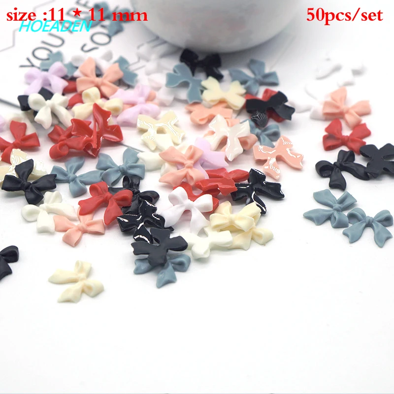 

50pcs New Hot sale 3D All-match 11x11mm Bow knot Nail Art Decorations Rhinestones Resin Manicure Art Accessories DIY Tools