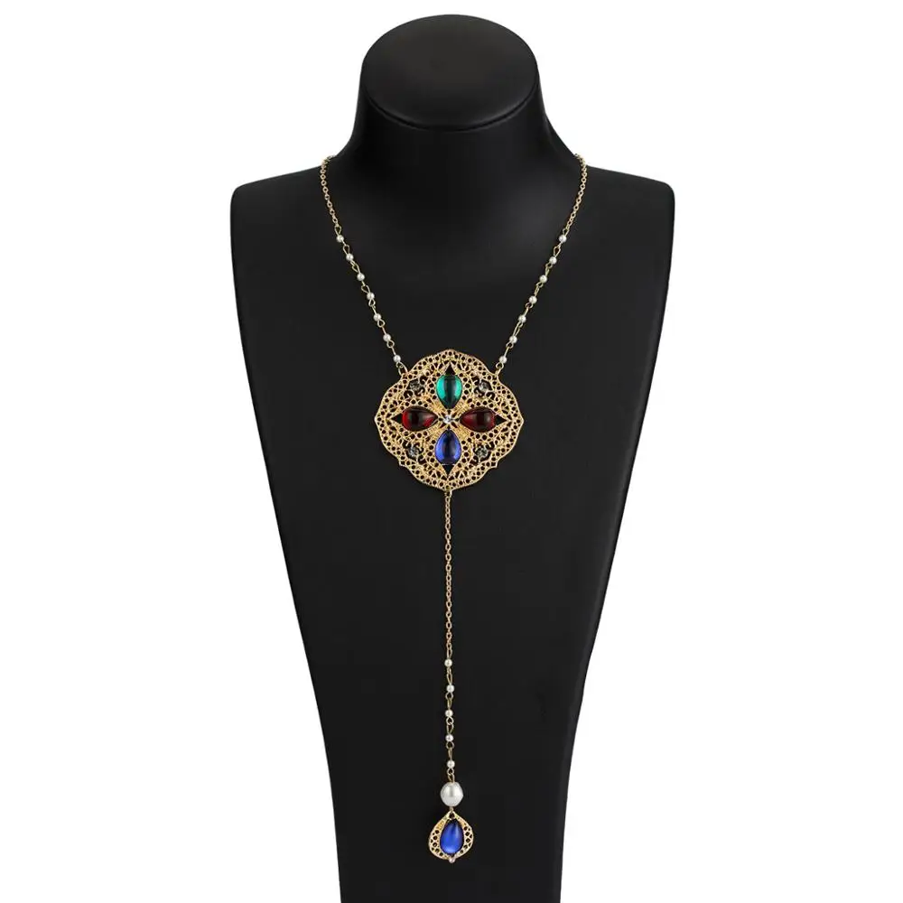 Женское Ожерелье с разноцветными кристаллами зимний свитер длинная цепочка подвеска эффектное колье