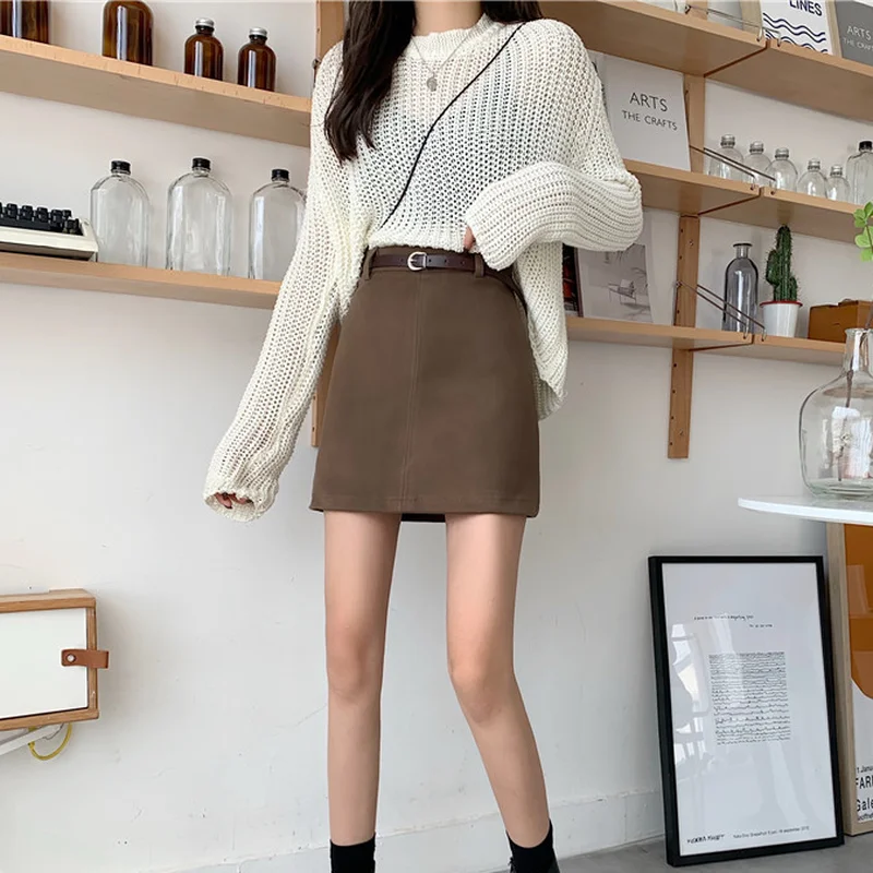 

Skirts Women Mini High Waisted Pure Color Hipster Kpop Fashion Spring Office Ladies Casual All-match Students Streetwear Mujer